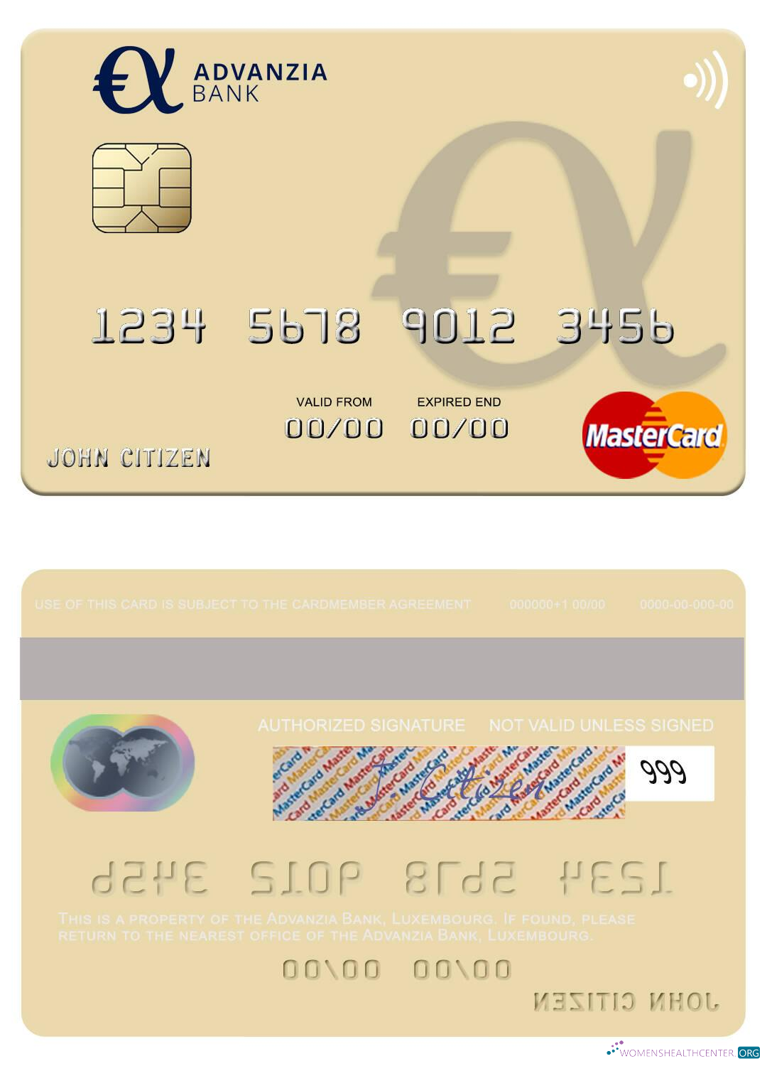 Download Luxembourg Advanzia Bank mastercard Photoshop template